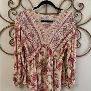 Floral Lace Trim Blouse